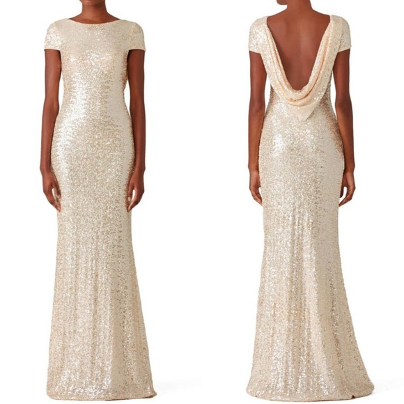 Badgley Mischka Dresses & Skirts - Badgley Mischka Champagne Award Winner Draped Maxi Gown Dress Gold Women's Sze 6